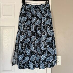 J.Crew Collection Pull On Elastic Waist Midi Skirt Blue Pacific Paisley